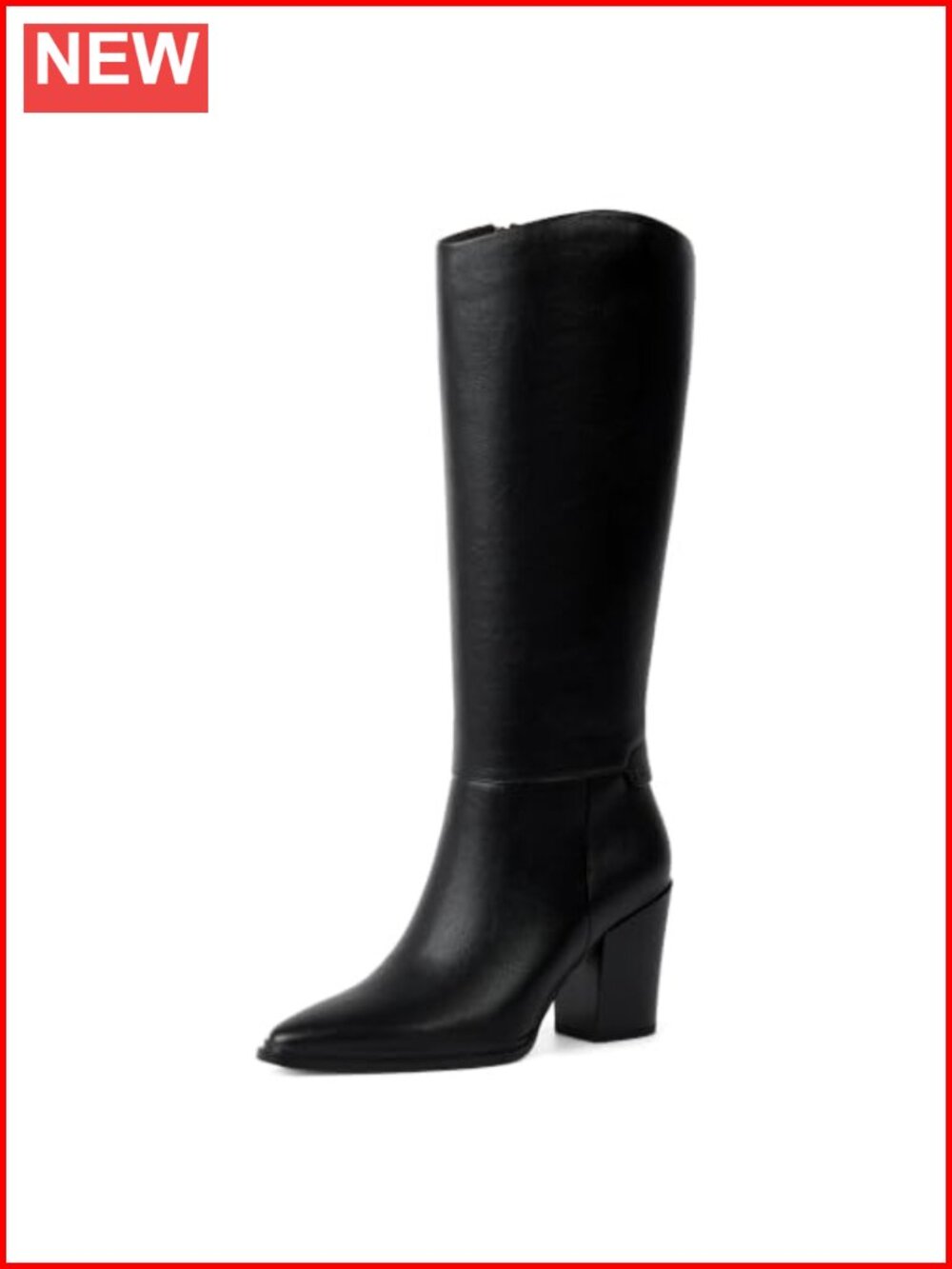 Pointed Toe Chunky Heel Knee High Boots Faux Leather Tall Boots
